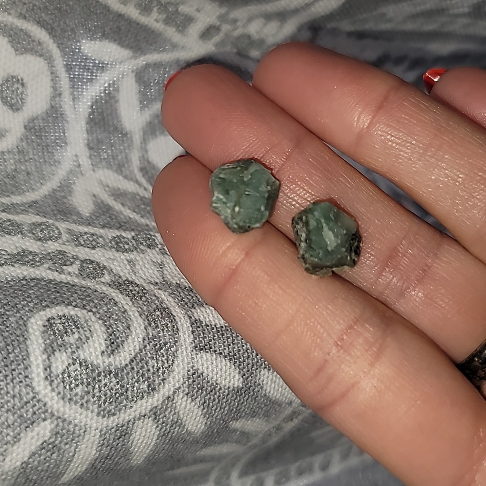 Raw Emerald Stud Earrings - image 1